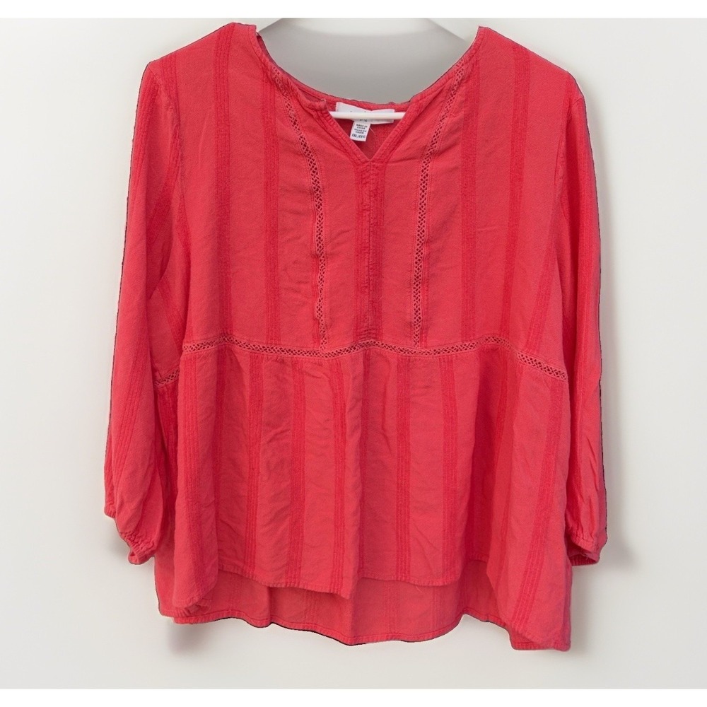 Women's 2XL Bohemian Coastal Stripe Festival Coral Pink Top 100% Rayon